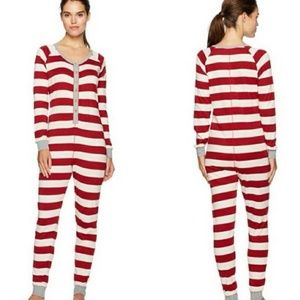 Burt's Bees Holiday Red Rugby Striped Womens' Onesie Pajamas - Size L - NWT